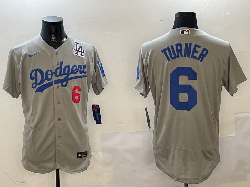 Men Los Angeles Dodgers #6 Turner Grey Elite 2025 Nike MLB Jersey style 5->los angeles dodgers->MLB Jersey